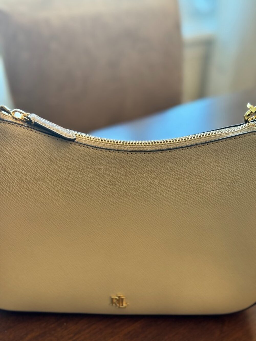 Lauren Ralph Lauren Danni Textured Leather Crossbody Bag in Off-White